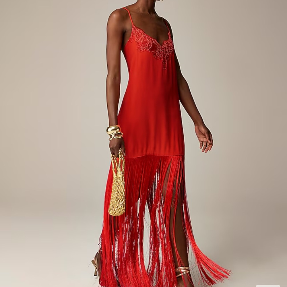 J CREW Collection fringe-trim slip dress- size 2 NWT